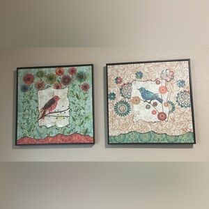 Red bird and blue bird with blowers.